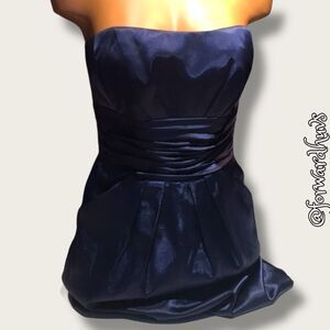 Strapless Blue Satin-Like Mini Dress with Pockets – Size 2